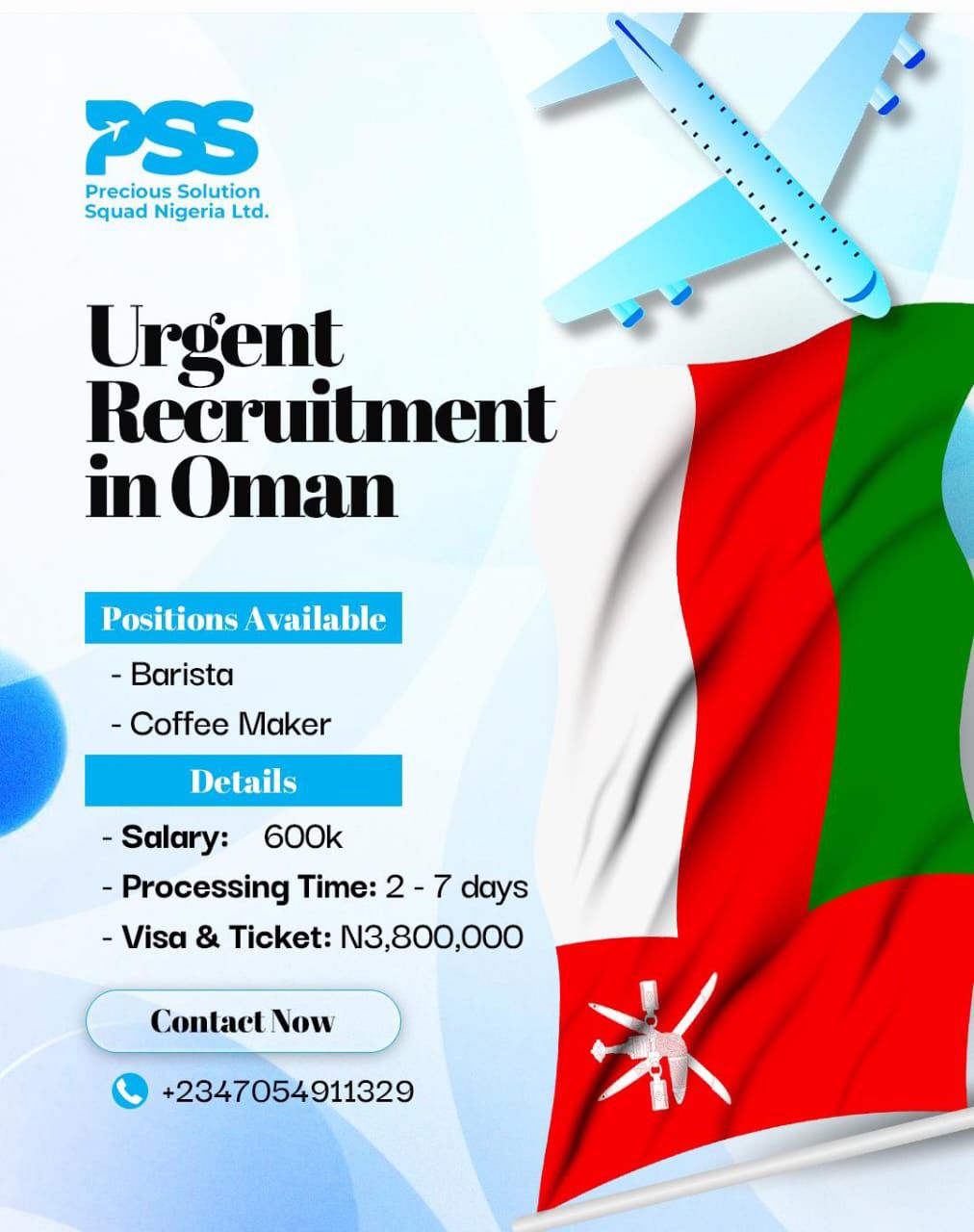 Urgent recruitment opportunities in Oman